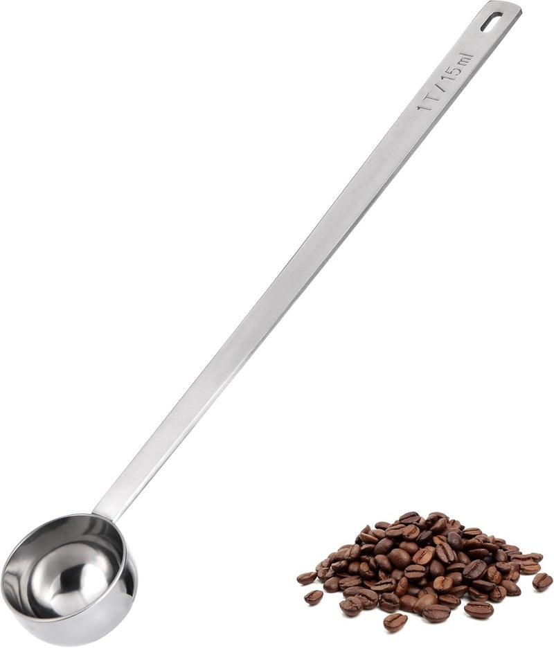 UTaste Coffee Scoop 1 Tablespoon: 18/8 Stainless Steel Measuring Scooper for Ground Coffee, Bean, Powder, Espresso, 8.5in Extra Long Handle Metal Meaure Spoon for Canister, Jar (1Tbsp/15ml, Silver) - Image 1